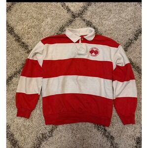 Vtg 90s Model T Las Vegas Nevada Striped Rugby Sweatshirt Red White Mens L USA